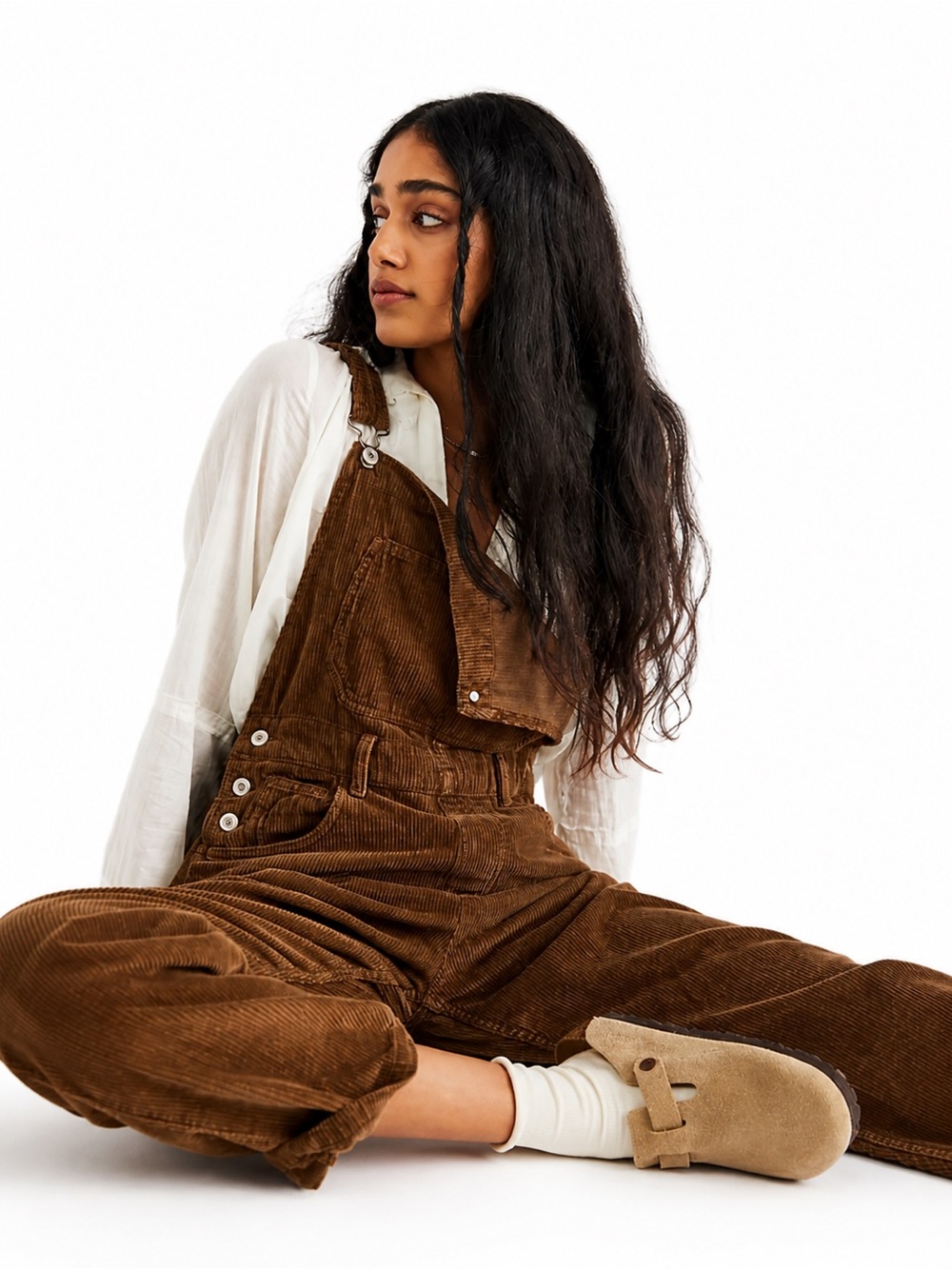 Free People We The Free Corduroy Overalls Brown Wide Leg Boho Vintage Carpenter